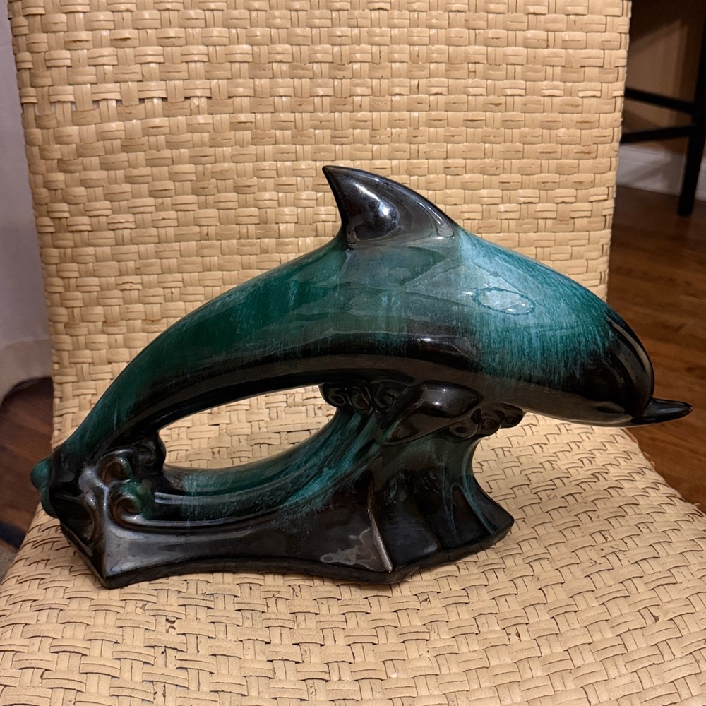 Blue Mountain Pottery Jumping Dolphin Drip Glaze Large  Sculpture
